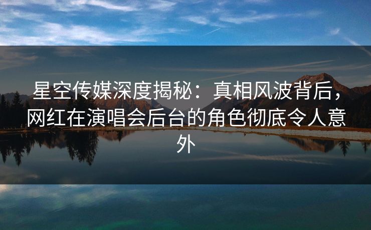 星空传媒深度揭秘：真相风波背后，网红在演唱会后台的角色彻底令人意外