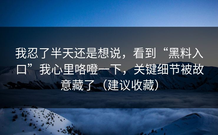 我忍了半天还是想说，看到“黑料入口”我心里咯噔一下，关键细节被故意藏了（建议收藏）